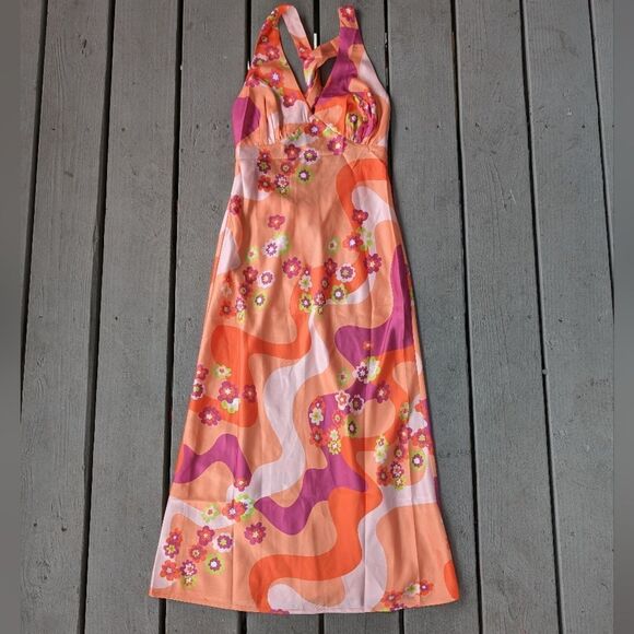 NWT Another Girl Y2K Maxi Dress 4US Retro Satin Sustainable Boho - Picture 1 of 6